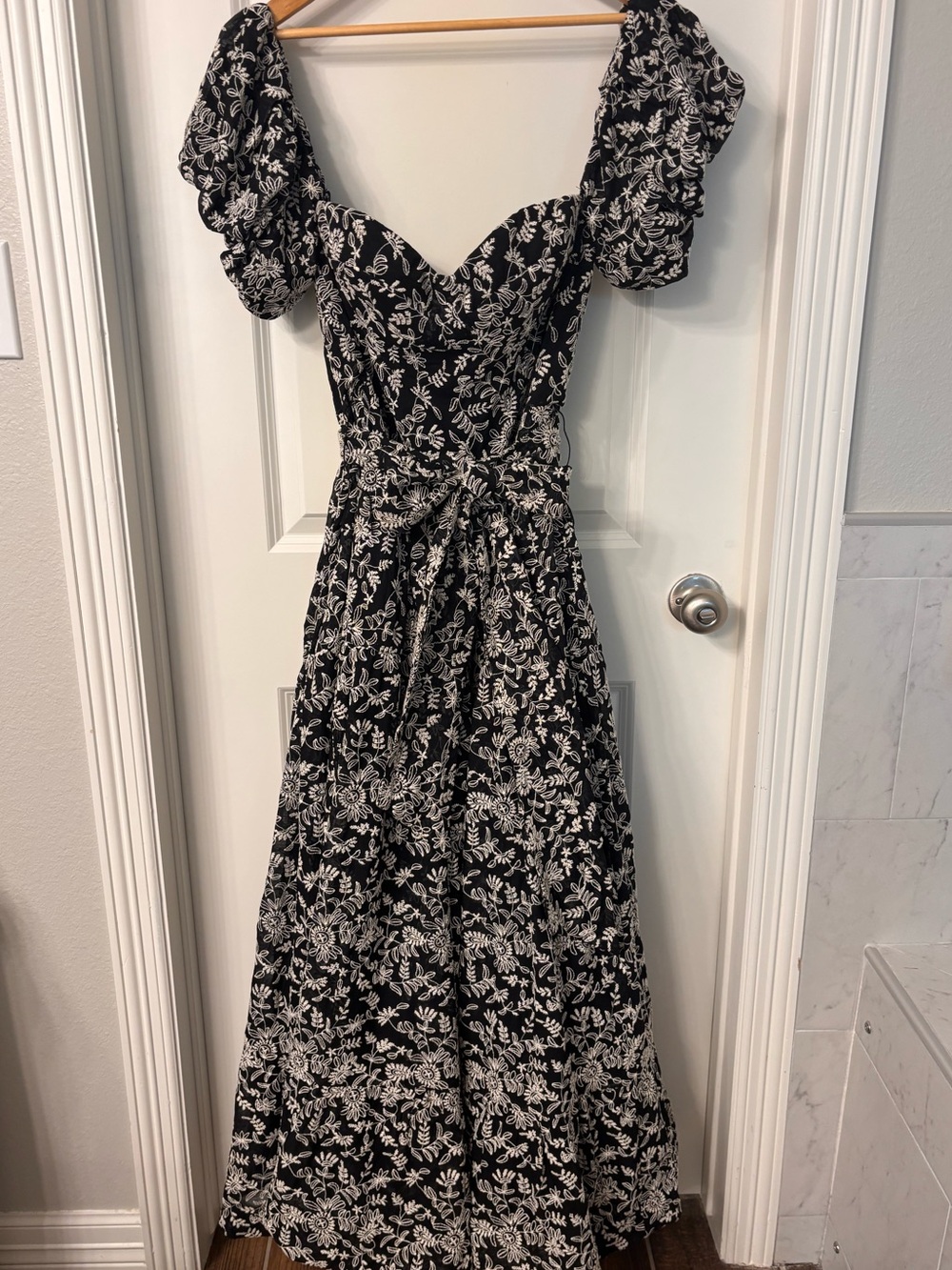 Layered with Love Embroidered Jacquard sweet heart neck puff sleeve A LINE dress